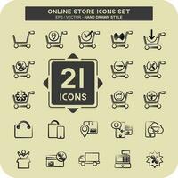 loja online de conjunto de ícones. relacionado ao símbolo da loja online. estilo glifo. ilustração simples. fazer compras vetor