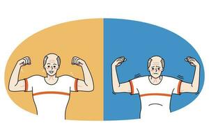 velho homem antes e depois de fisica atividade vetor