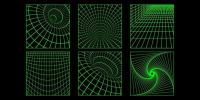 3d estrutura de arame cartazes com geométrico formas e grades dentro na moda retro cyberpunk anos 80 anos 90 estilo. ano 2000 estético vetor