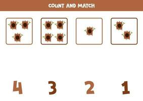 contando jogos para crianças. contagem todos árvore ocos e Combine com números. planilha para crianças. vetor