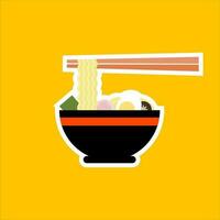 ramen plano Projeto vetor ilustração. japonês ramen sopa, japonês cozinha vetor ilustração. tigela do Macarrão com uma par do pauzinhos.