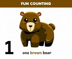 Educação jogos para crianças Diversão contando fofa desenho animado 1 Castanho Urso imprimível animal planilha vetor