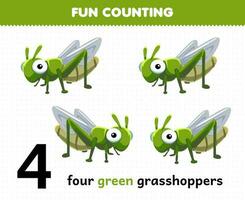Educação jogos para crianças Diversão contando fofa desenho animado quatro verde gafanhotos imprimível animal planilha vetor