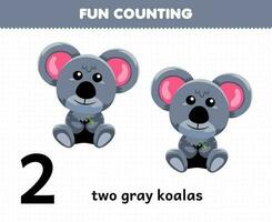 Educação jogos para crianças Diversão contando fofa desenho animado dois cinzento coalas imprimível animal planilha vetor