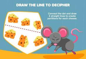 Educação jogos para crianças Socorro rato desenhar a linhas para separado queijo imprimível animal planilha vetor