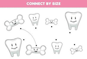 educacional jogos para crianças conectar de a Tamanho do fofa desenho animado dente e osso imprimível anatomia planilha vetor