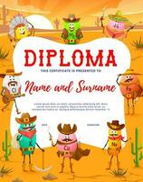 diploma infantil com personagens de desenhos animados de micronutrientes vetor