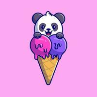 fofa panda com gelo creme cone desenho animado vetor ícone ilustração. animal Comida ícone conceito isolado Prêmio vetor. plano desenho animado estilo