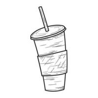 simples vetor isolado ilustração. descartável papel vidro para refrigerante, suco ou suave bebidas com uma canudo. verão rabisco adesivo.