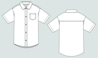 curto manga tecido tecido camisa técnico desenhando moda plano esboço vetor ilustração modelo frente e costas