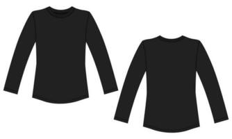 grandes manga t camisa técnico desenhando moda plano esboço vetor ilustração Preto cor modelo para senhoras.