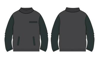dois tom cor grandes manga suéter técnico desenhando moda plano esboço vetor ilustração modelo frente e costas Visualizações.
