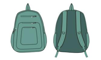 mochila técnico desenhando moda plano esboço vetor ilustração verde cor modelo frente e costas Visualizações