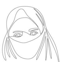 mulher dentro hijab. 1 linha contínuo mão desenhado vetor ilustração. linha arte árabe lindo mulher. face do jovem mulher solteiro linha.