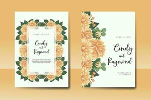 Casamento convite quadro, Armação definir, floral aguarela digital mão desenhado laranja dália flor Projeto convite cartão modelo vetor
