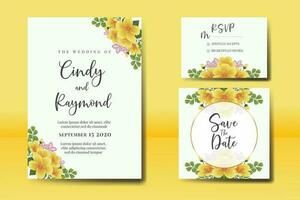 Casamento convite quadro, Armação definir, floral aguarela digital mão desenhado amarelo hibisco flor Projeto convite cartão modelo vetor