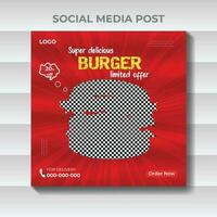 social meios de comunicação hamburguer Comida promoção e postar Projeto modelo vetor