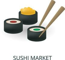 Sushi mercado ícone. 3d ilustração a partir de pequeno o negócio coleção. criativo Sushi mercado 3d ícone para rede projeto, modelos, infográficos e Mais vetor