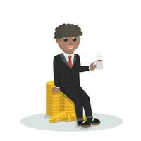 homem de negocios africano sentado em topo riqueza Projeto personagem em branco fundo vetor