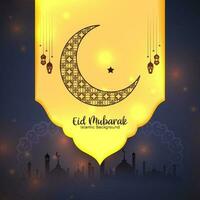 lindo eid Mubarak festival cumprimento islâmico cartão crescente lua Projeto vetor