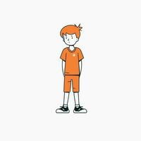 menino bonito dos desenhos animados está em uma pose confiante, braços cruzados sobre o peito. ilustração em vetor colorido crianças isoladas.