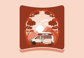 colorida ilustração crachá do Van de campista dentro natureza vetor