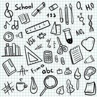 escola clipart. mão desenhado vetor rabisco escola ícones e símbolos. costas para escola Educação objetos