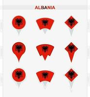 Albânia bandeira, conjunto do localização PIN ícones do Albânia bandeira. vetor