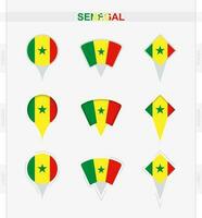 Senegal bandeira, conjunto do localização PIN ícones do Senegal bandeira. vetor