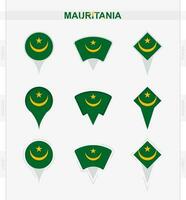 Mauritânia bandeira, conjunto do localização PIN ícones do Mauritânia bandeira. vetor