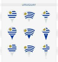 Uruguai bandeira, conjunto do localização PIN ícones do Uruguai bandeira. vetor