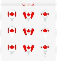 Canadá bandeira, conjunto do localização PIN ícones do Canadá bandeira. vetor