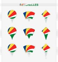 seychelles bandeira, conjunto do localização PIN ícones do seychelles bandeira. vetor
