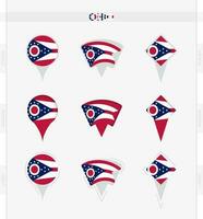 ohio bandeira, conjunto do localização PIN ícones do ohio bandeira. vetor