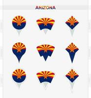 Arizona bandeira, conjunto do localização PIN ícones do Arizona bandeira. vetor