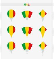 mali bandeira, conjunto do localização PIN ícones do mali bandeira. vetor