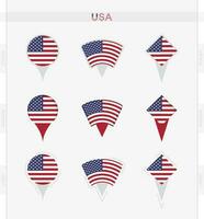 EUA bandeira, conjunto do localização PIN ícones do EUA bandeira. vetor