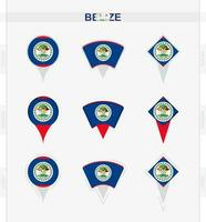 belize bandeira, conjunto do localização PIN ícones do belize bandeira. vetor