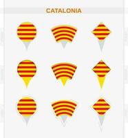 Catalunha bandeira, conjunto do localização PIN ícones do Catalunha bandeira. vetor