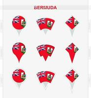 Bermudas bandeira, conjunto do localização PIN ícones do Bermudas bandeira. vetor