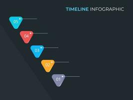 o negócio infográfico Linha do tempo modelo disposição com cinco opções em Sombrio cinzento fundo vetor