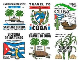 Cuba turista viagem, caribe período de férias ícones vetor