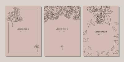 conjunto do floral modelos com linear rosas e folhas vetor