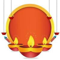 feliz diwali cumprimento ilustração com queimando diya para festival do luzes em diwali feriado fundo. vetor