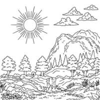 desenho de natureza paisagem contorno para colorir vetor