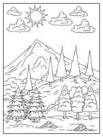 desenho de natureza paisagem contorno para colorir vetor