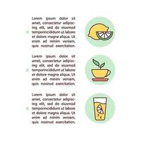 Ícones de linha conceito de suco cítrico e chá verde com texto vetor