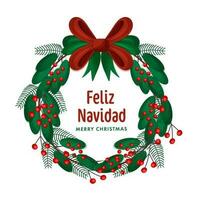 alegre Natal escrito dentro espanhol língua em decorativo natal guirlanda fundo. vetor