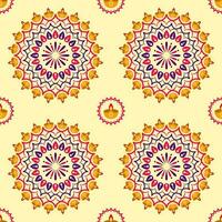 desatado mandala ou rangoli decorado com óleo lâmpadas em amarelo fundo. vetor