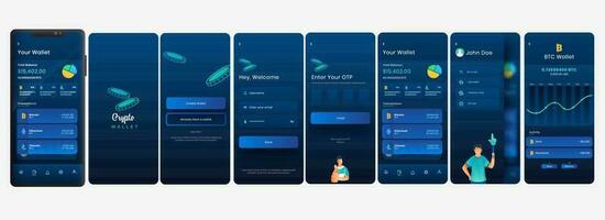 criptografia carteira Móvel aplicativo interface do usuário, ux, telas Incluindo gostar Como crio conta para Forma de pagamento ou transação. vetor